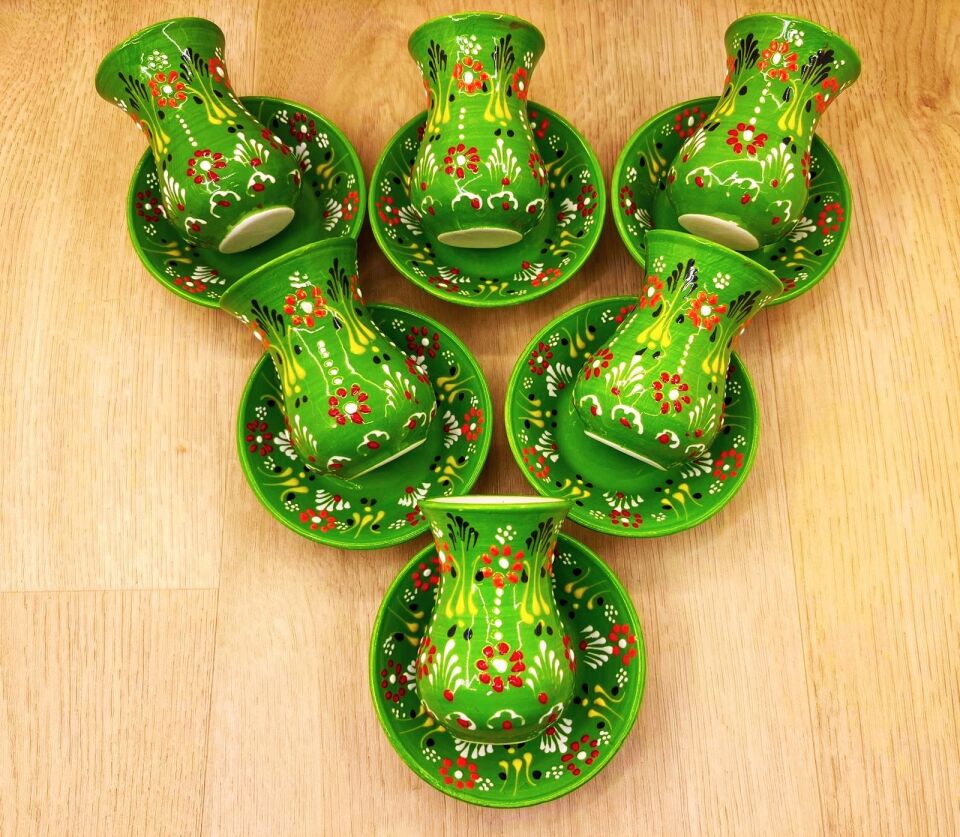 SERAMİK ÇAY BARDAĞI TAKIMI -Açık Yeşil