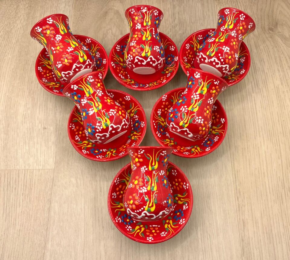 SERAMİK ÇAY BARDAĞI TAKIMI-Kırmızı